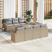 Conjunto de Sofá de Jardim 8 pcs Bege e Cinza 55 x 55 x 37 cm