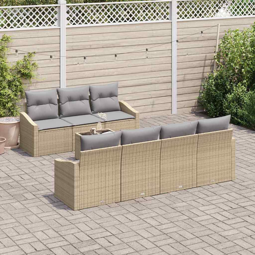 Conjunto de Sofá de Jardim 8 pcs Bege e Cinza 55 x 55 x 37 cm
