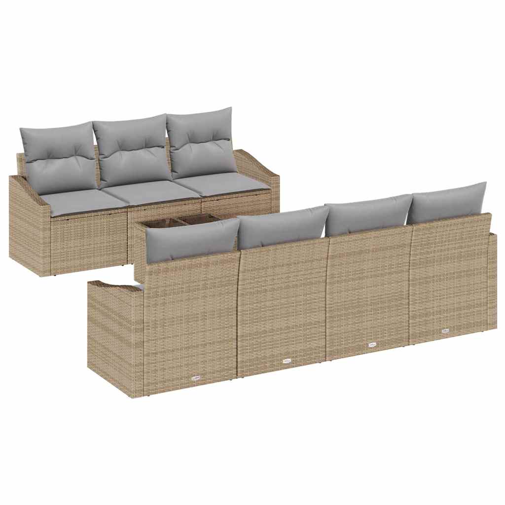 Conjunto de Sofá de Jardim 8 pcs Bege e Cinza 55 x 55 x 37 cm