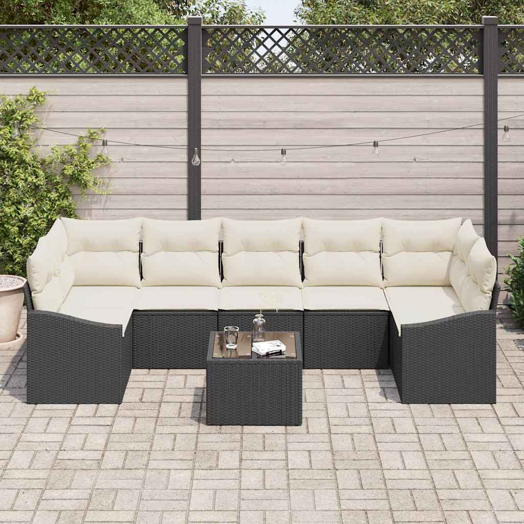 Conjunto de Sofá de Jardim 8 pcs Preto e Creme 55 x 55 x 37 cm