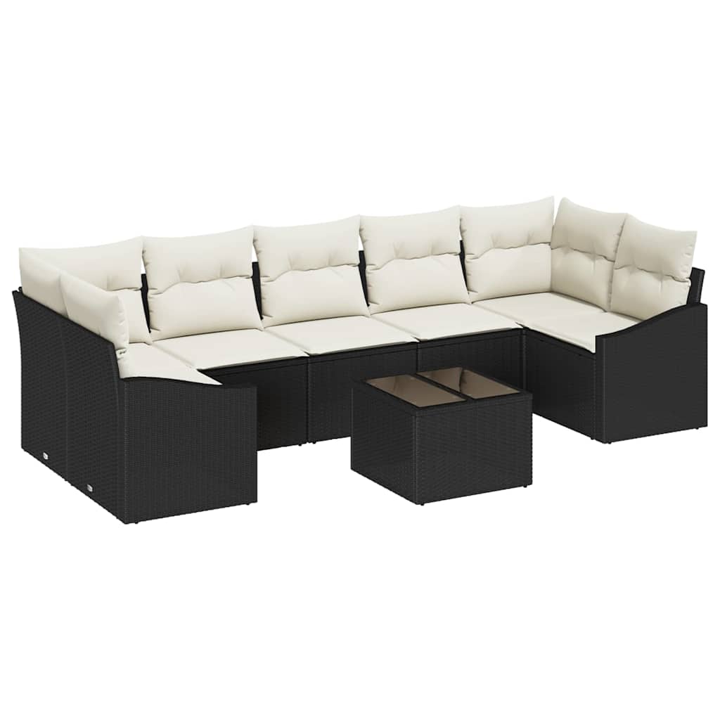 Conjunto de Sofá de Jardim 8 pcs Preto e Creme 55 x 55 x 37 cm