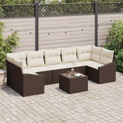 Conjunto de Sofá de Jardim 8 pcs Marrom e Creme 55 x 55 x 37 cm