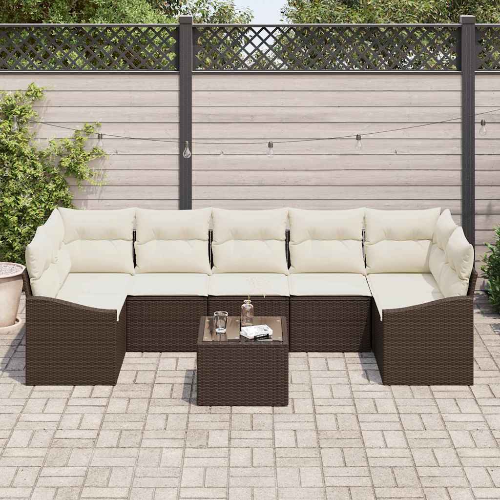 Conjunto de Sofá de Jardim 8 pcs Marrom e Creme 55 x 55 x 37 cm