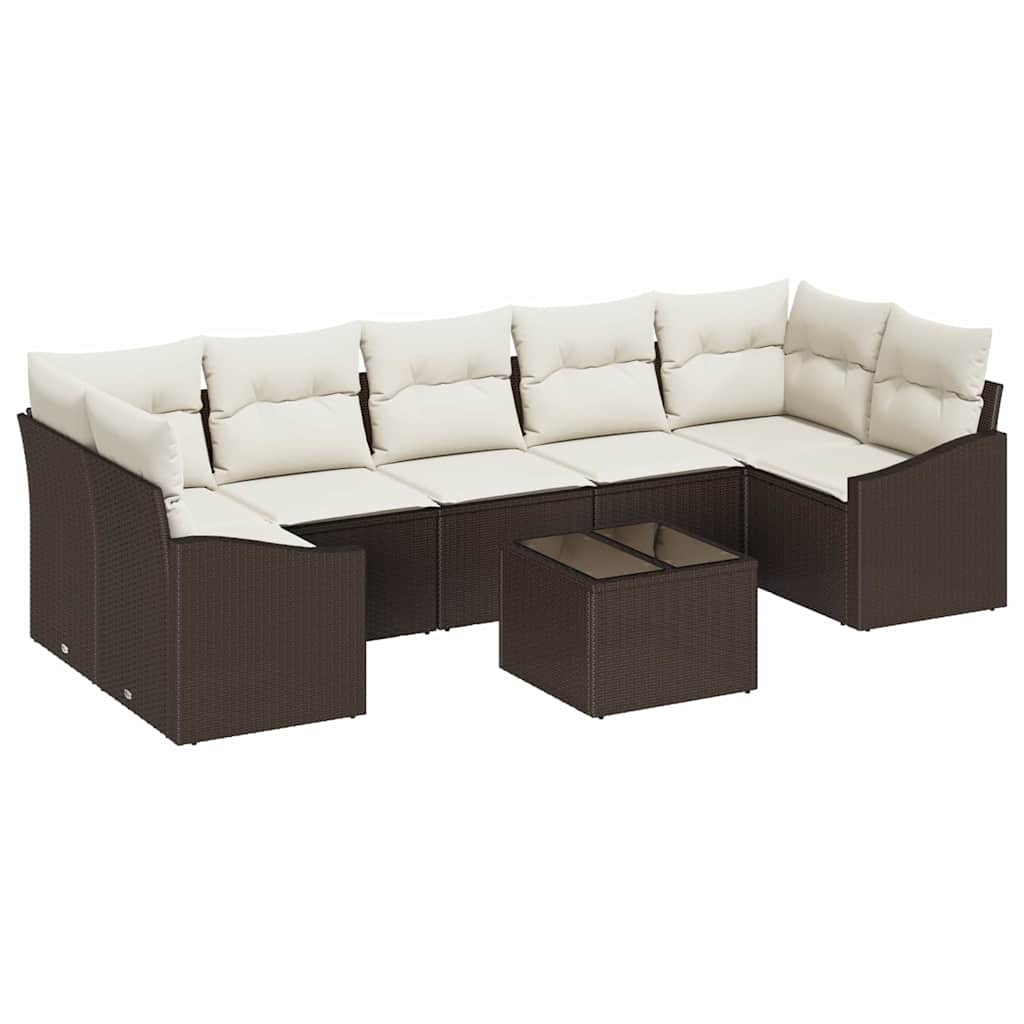 Conjunto de Sofá de Jardim 8 pcs Marrom e Creme 55 x 55 x 37 cm