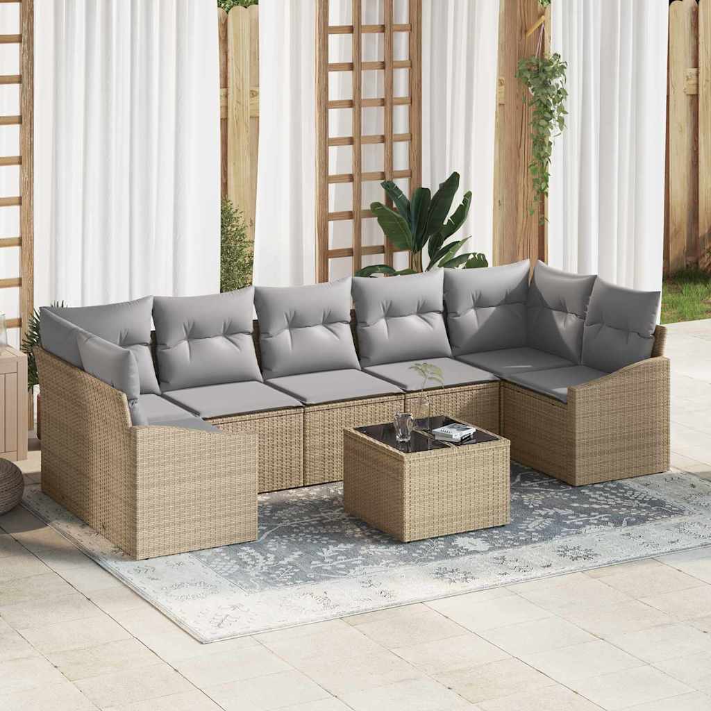 Conjunto de Sofá de Jardim 8 pcs Bege e Cinza 55 x 55 x 37 cm