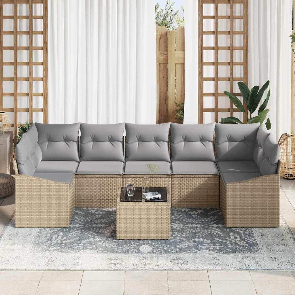 Conjunto de Sofá de Jardim 8 pcs Bege e Cinza 55 x 55 x 37 cm