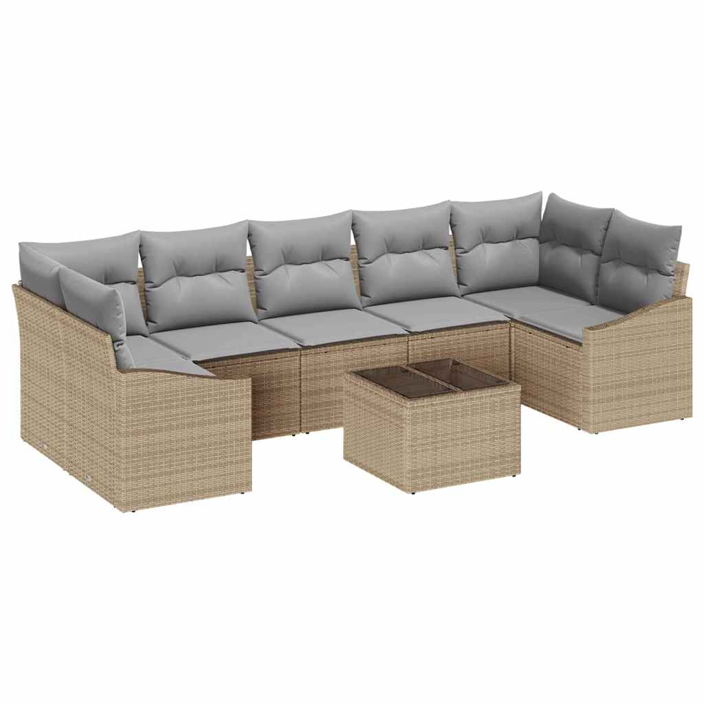 Conjunto de Sofá de Jardim 8 pcs Bege e Cinza 55 x 55 x 37 cm