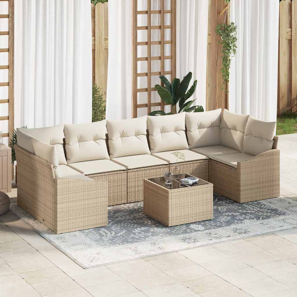 Conjunto de Sofá de Jardim 8 pcs Bege e Creme 55 x 55 x 37 cm