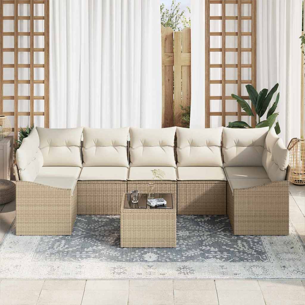 Conjunto de Sofá de Jardim 8 pcs Bege e Creme 55 x 55 x 37 cm