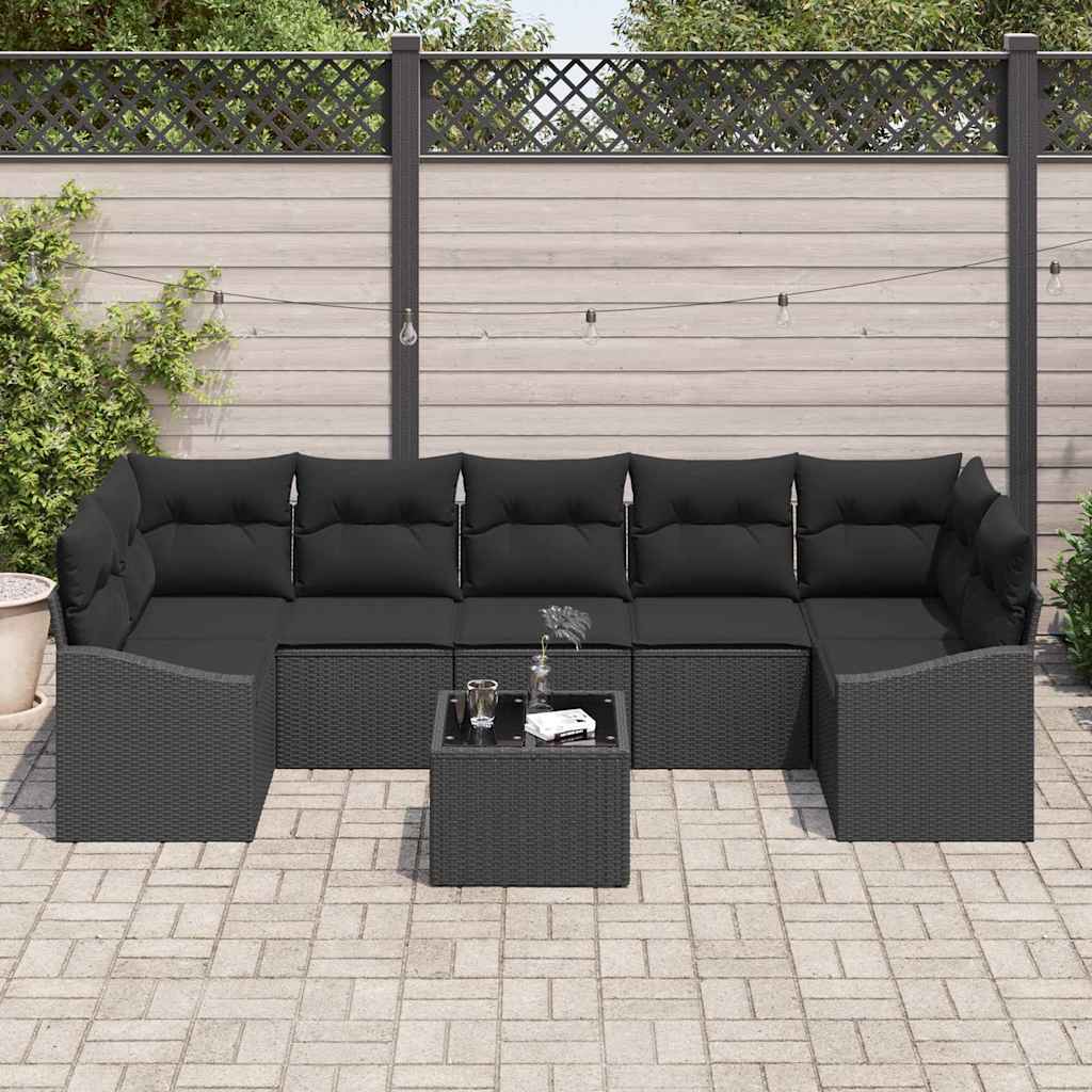 Conjunto de Sofá de Jardim Manual 8 pcs Preto 55 x 55 x 37 cm