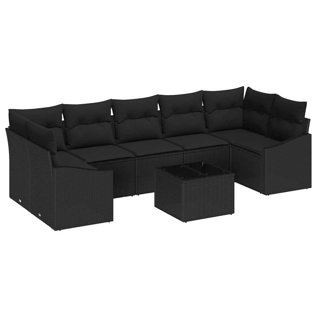 Conjunto de Sofá de Jardim Manual 8 pcs Preto 55 x 55 x 37 cm