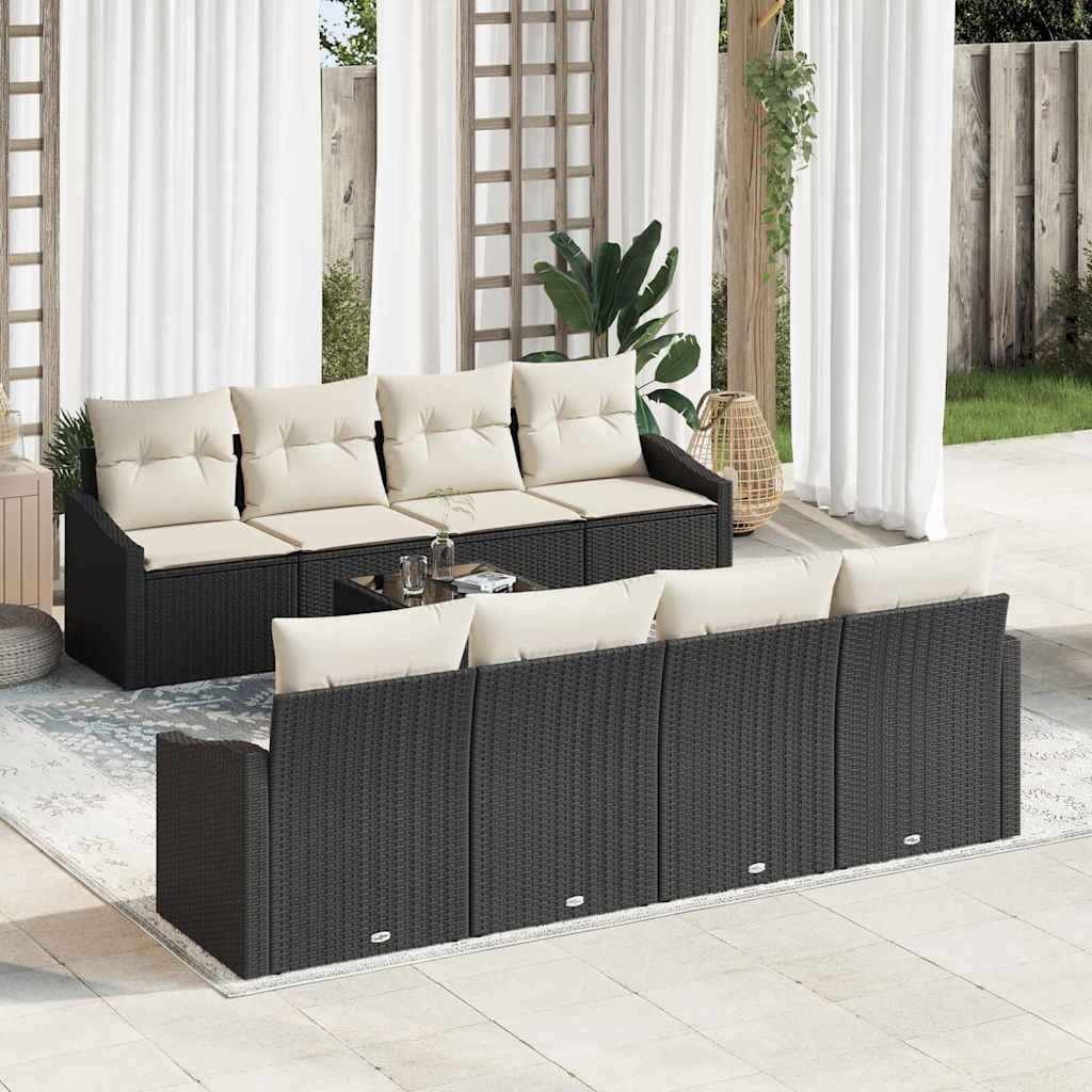 Conjunto de Sofá de Jardim 7 pcs Preto e Creme 55 x 55 x 37 cm