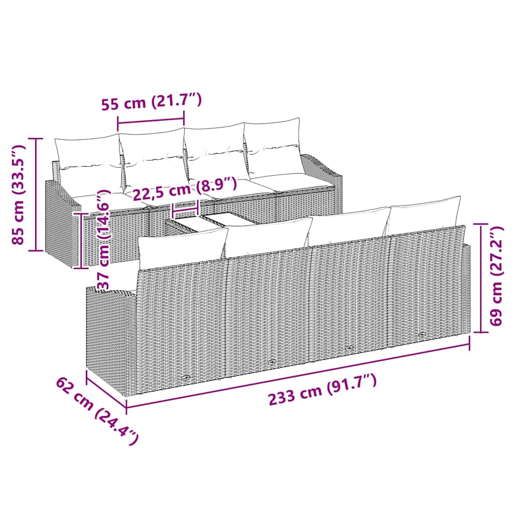 Conjunto de Sofá de Jardim 7 pcs Preto e Creme 55 x 55 x 37 cm