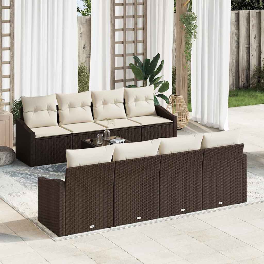 Conjunto de Sofá de Jardim 7 pcs Marrom e Creme 55 x 55 x 37 cm