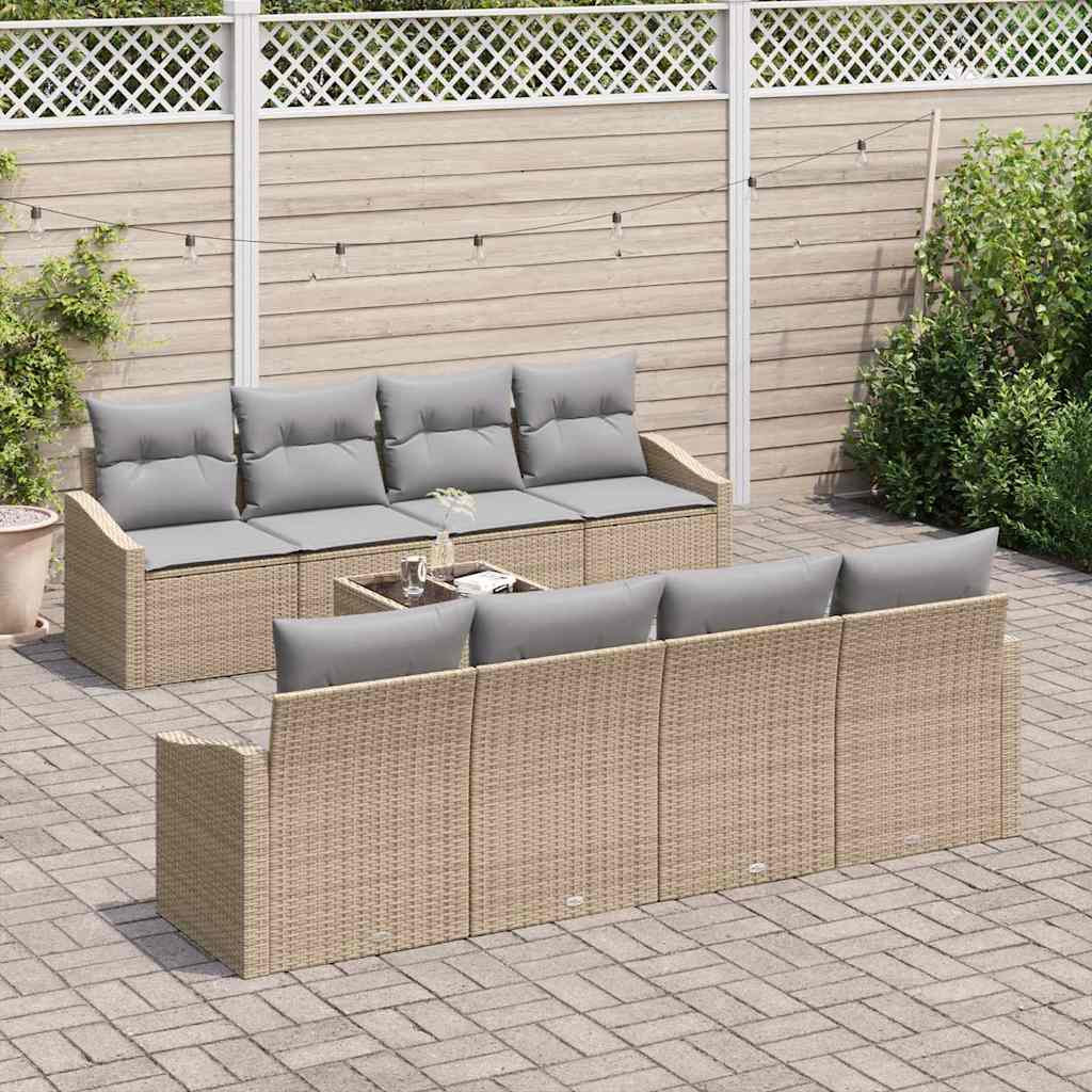 Conjunto de Sofá de Jardim 7 pcs Bege e Cinza 55 x 55 x 37 cm