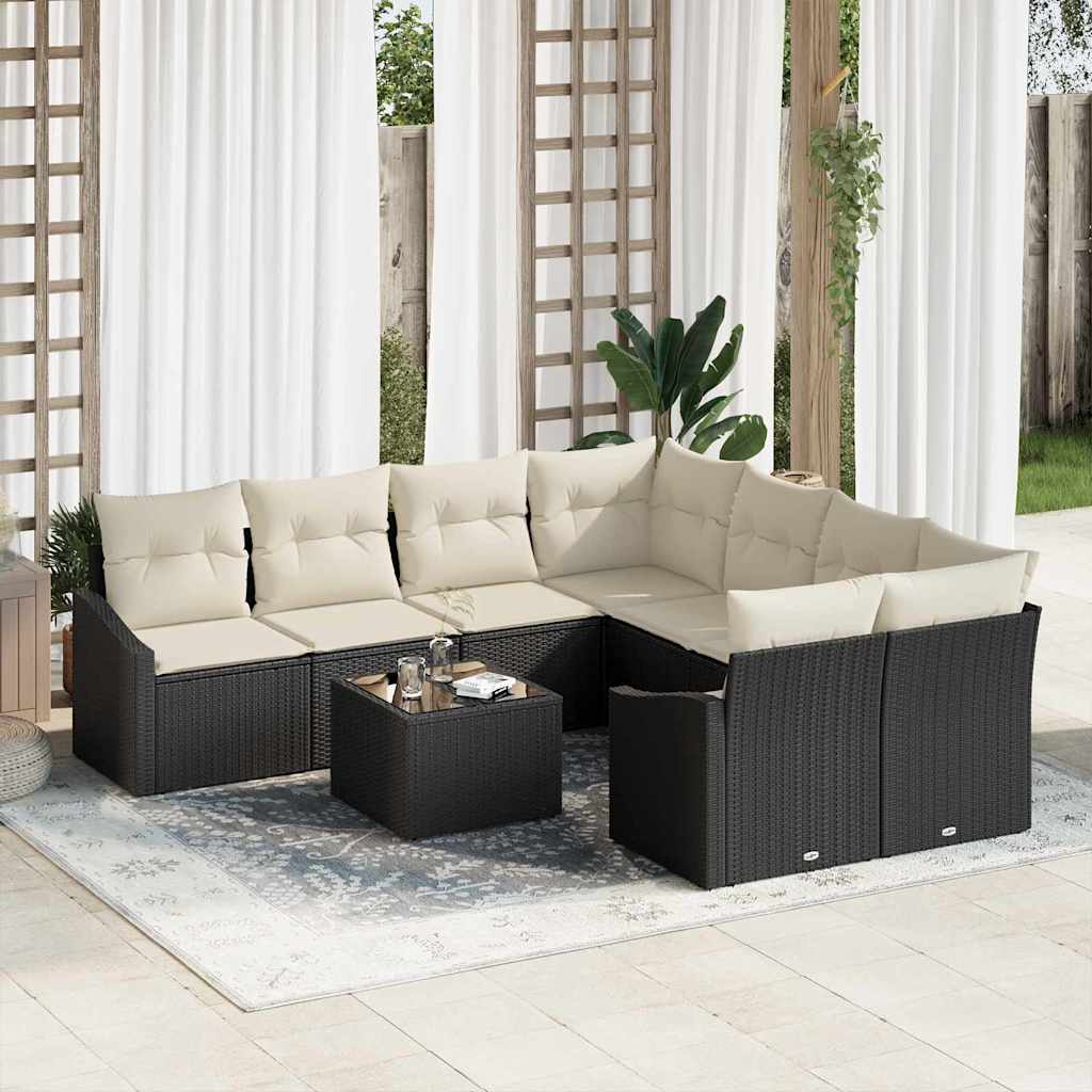Conjunto de Sofá de Jardim 9 pcs Preto e Creme 55 x 55 x 37 cm