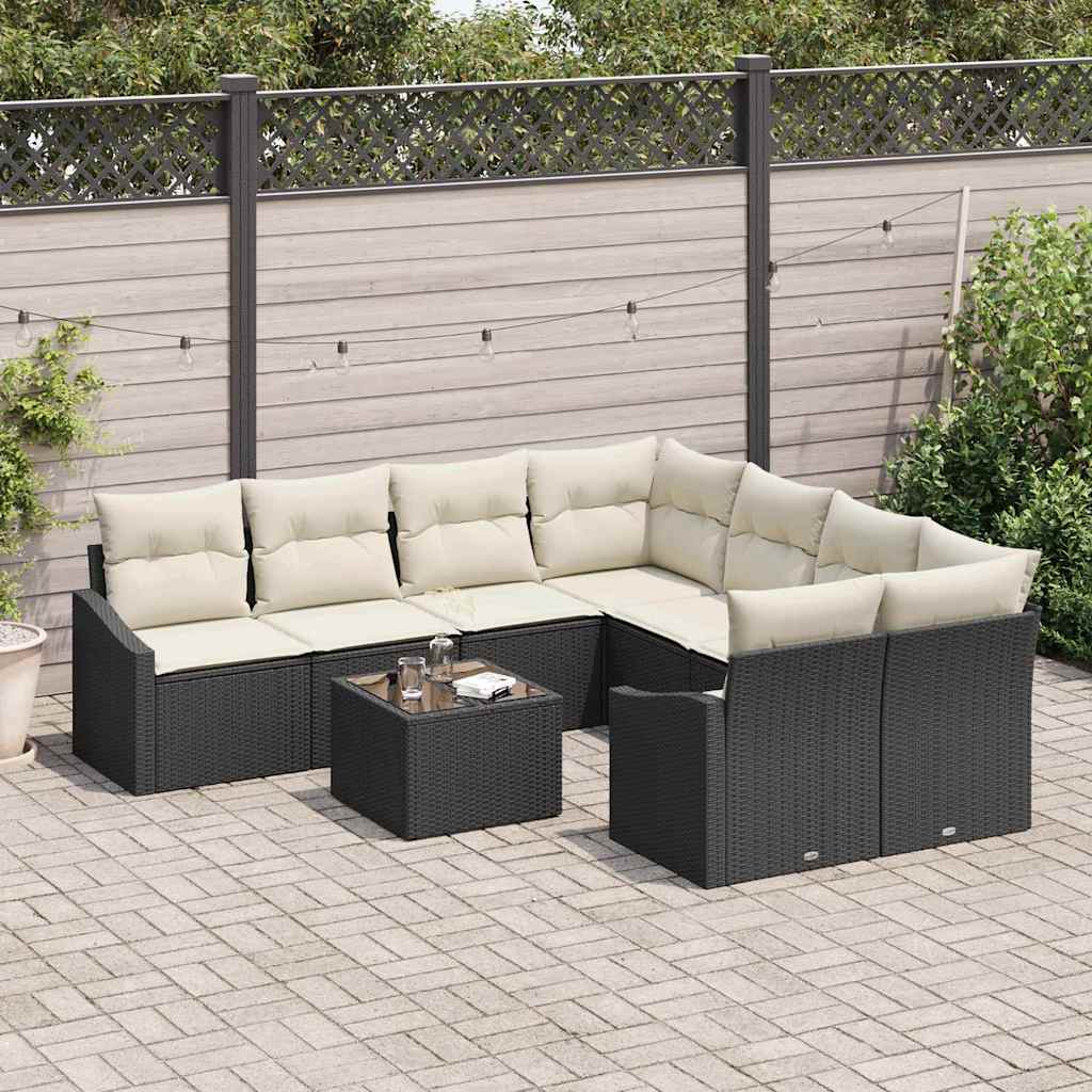 Conjunto de Sofá de Jardim 9 pcs Preto e Creme 55 x 55 x 37 cm