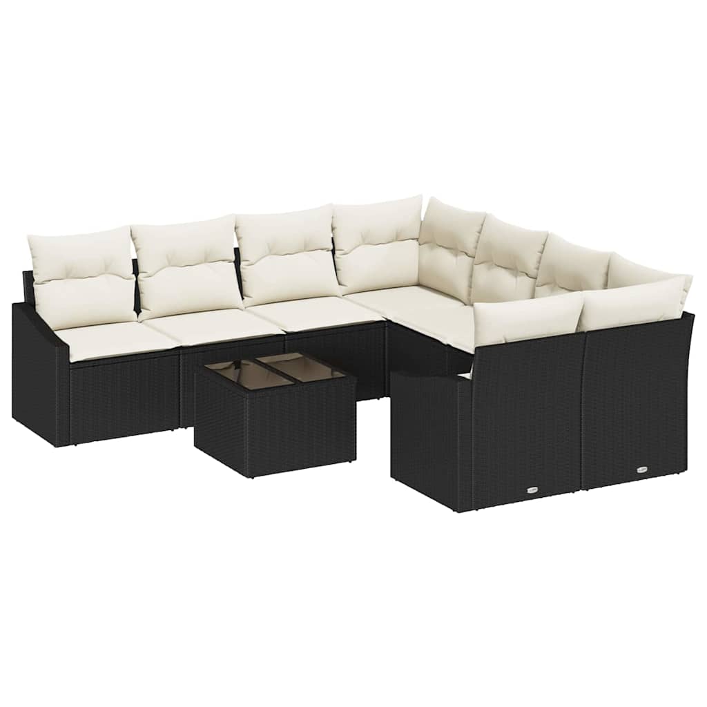 Conjunto de Sofá de Jardim 9 pcs Preto e Creme 55 x 55 x 37 cm