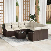 Conjunto de Sofá de Jardim 9 pcs Marrom e Creme 55 x 55 x 37 cm