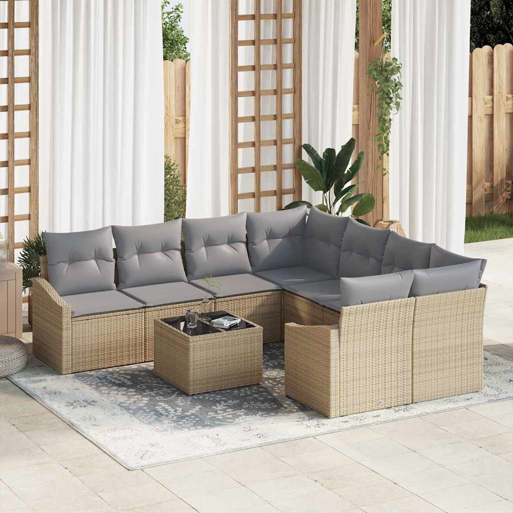 Conjunto de Sofá de Jardim 9 pcs Bege e Cinza 55 x 55 x 37 cm
