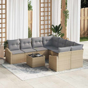Conjunto de Sofá de Jardim 9 pcs Bege e Cinza 55 x 55 x 37 cm