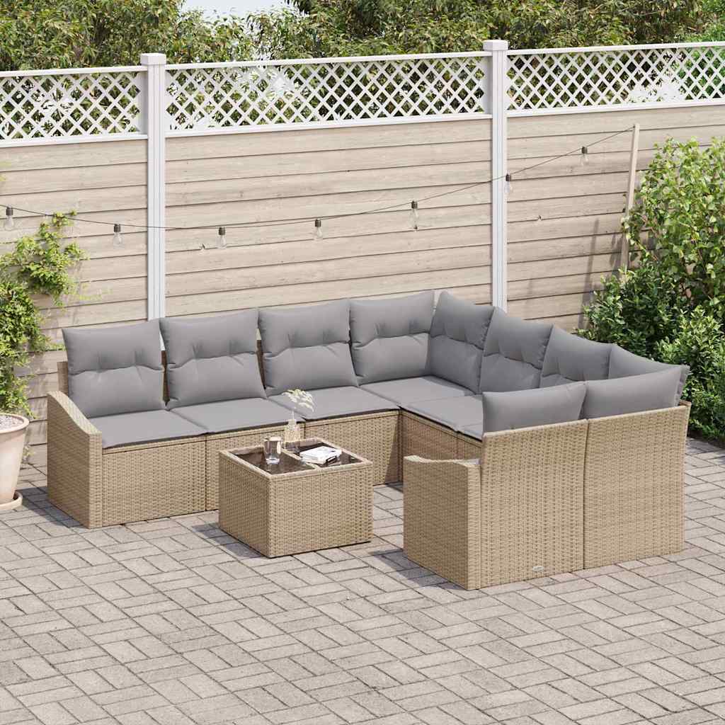 Conjunto de Sofá de Jardim 9 pcs Bege e Cinza 55 x 55 x 37 cm