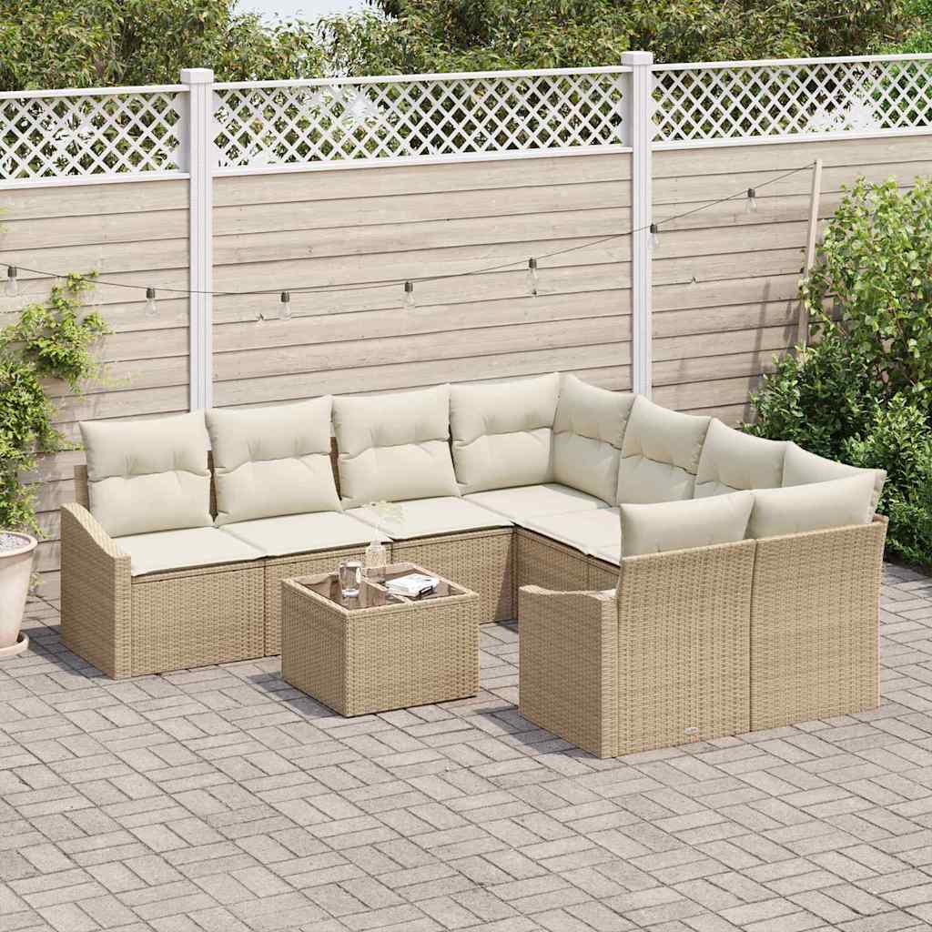 Conjunto de Sofá de Jardim 9 pcs Bege e Creme 55 x 55 x 37 cm
