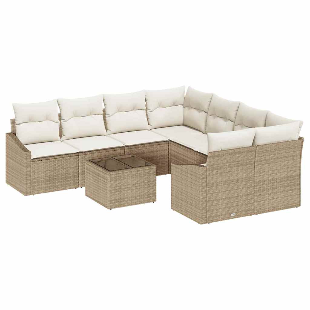 Conjunto de Sofá de Jardim 9 pcs Bege e Creme 55 x 55 x 37 cm
