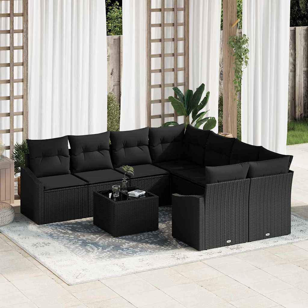 Conjunto de Sofá de Jardim Manual 9 pcs Preto 55 x 55 x 37 cm
