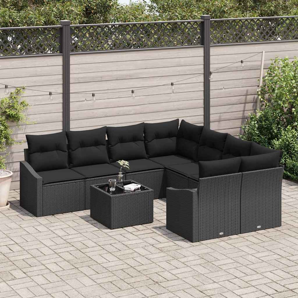 Conjunto de Sofá de Jardim Manual 9 pcs Preto 55 x 55 x 37 cm