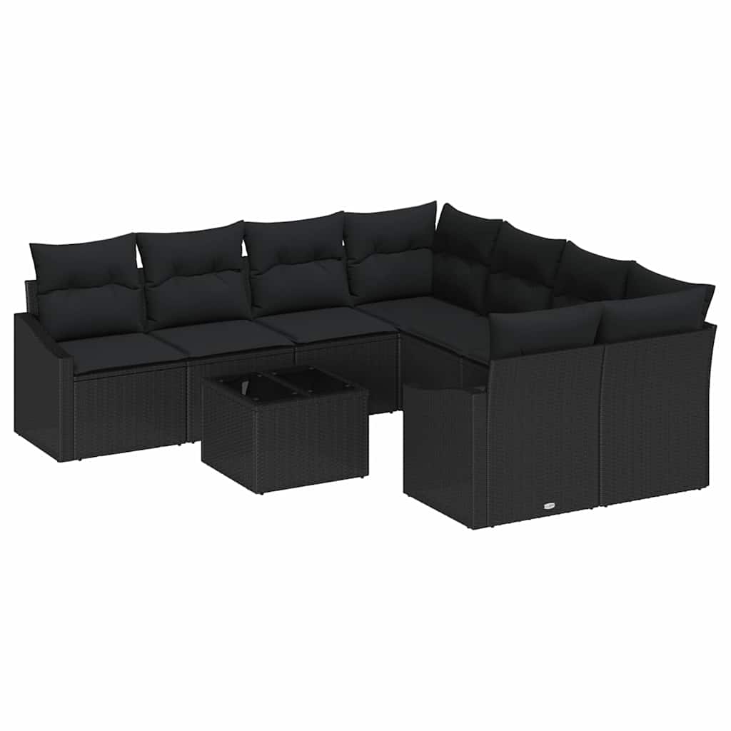 Conjunto de Sofá de Jardim Manual 9 pcs Preto 55 x 55 x 37 cm
