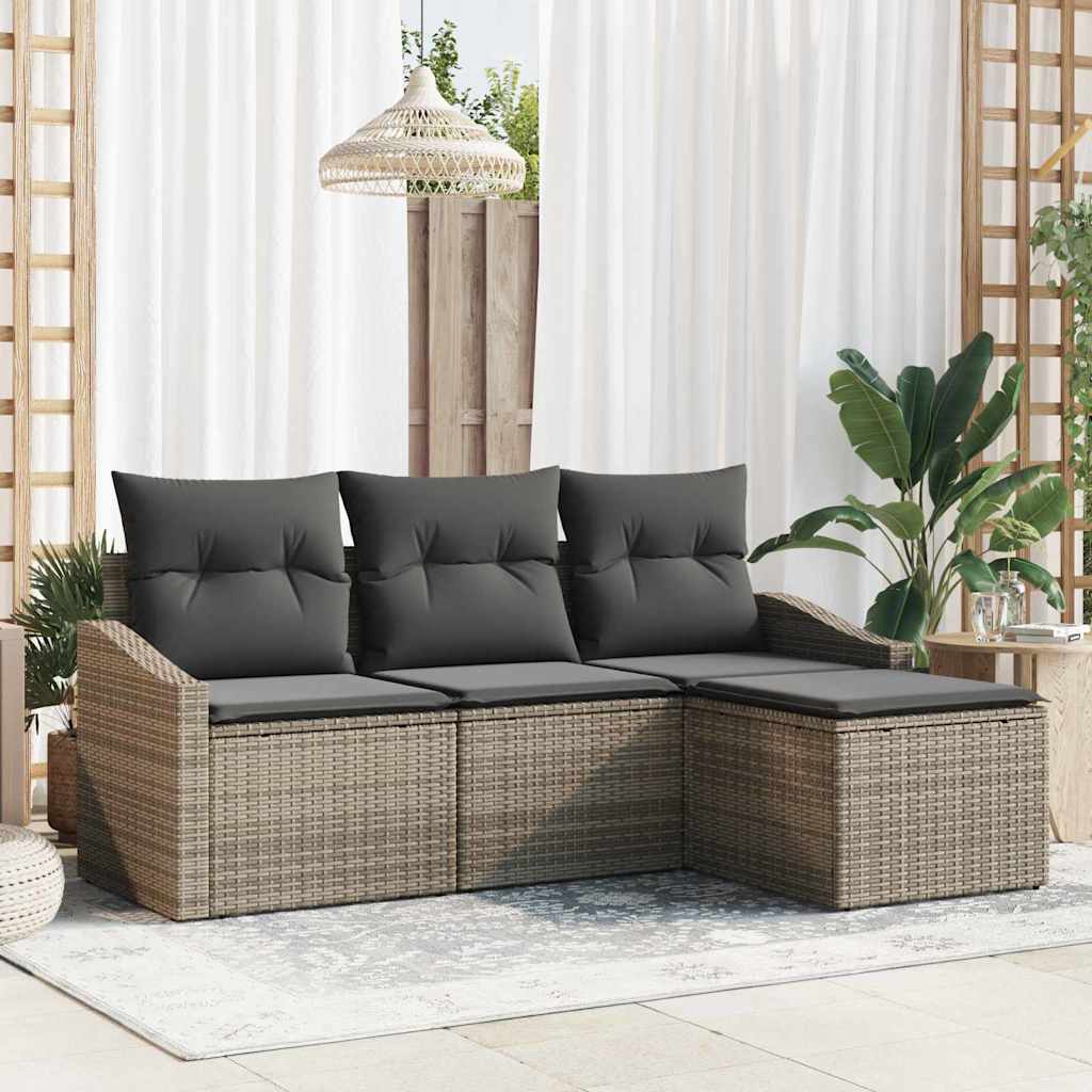 Conjunto de Sofá de Jardim com almofada 4 pcs Cinzeto