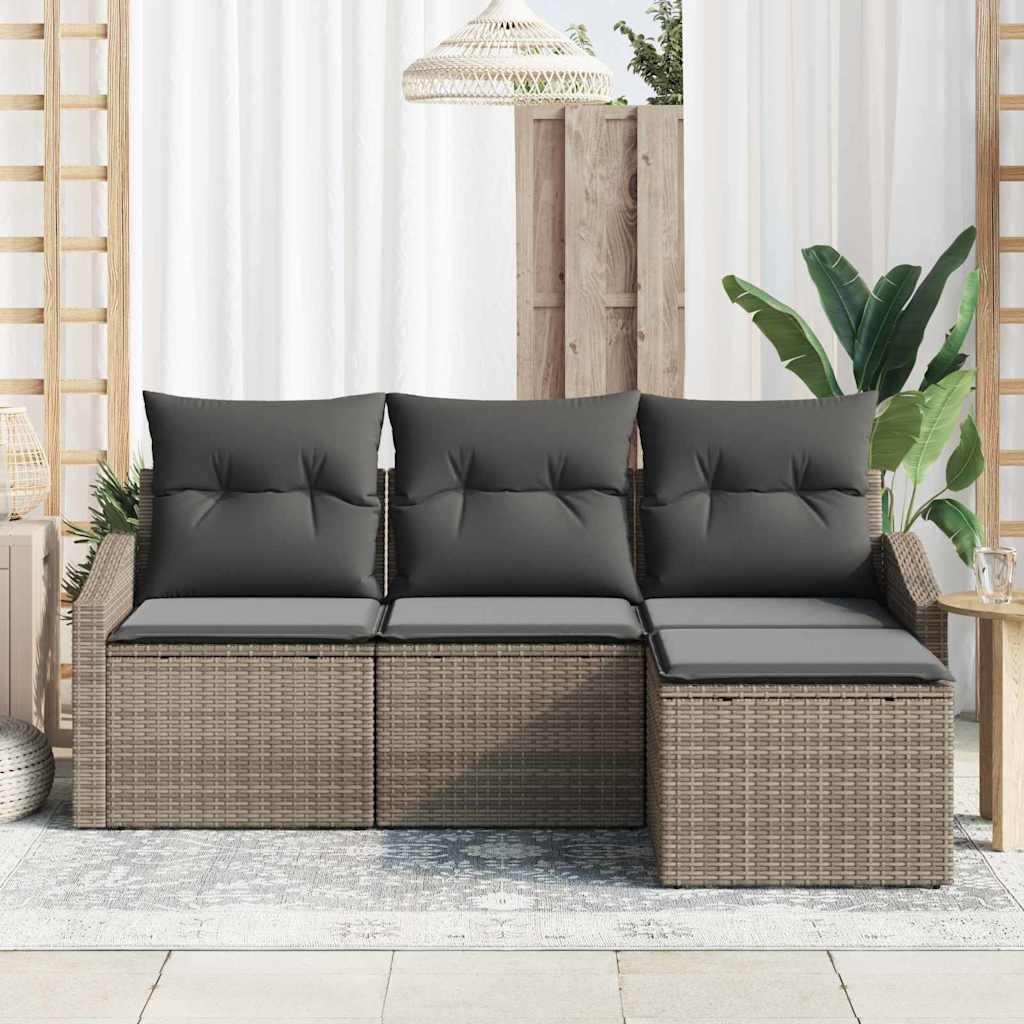 Conjunto de Sofá de Jardim com almofada 4 pcs Cinzeto
