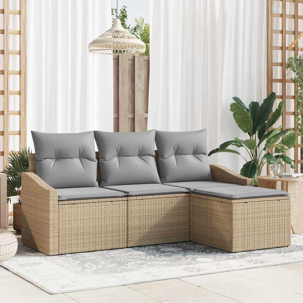 Conjunto de Sofá de Jardim 4 pcs Bege e Cinza Claro