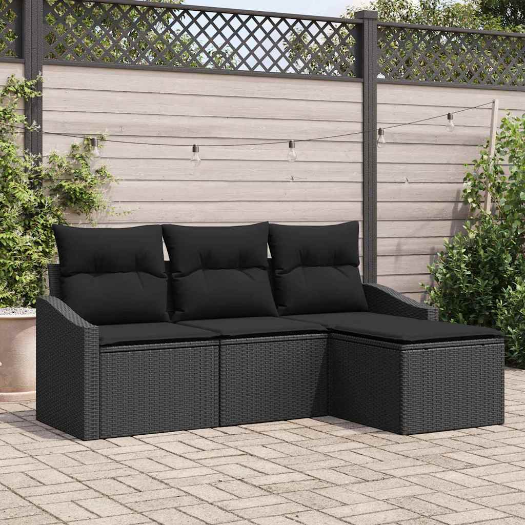 Conjunto de Sofá de Jardim com almofada 4 pcs Preto