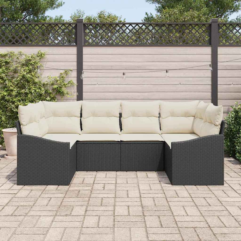 Conjunto de Sofá de Jardim com almofada 6 pcs Preto e Creme
