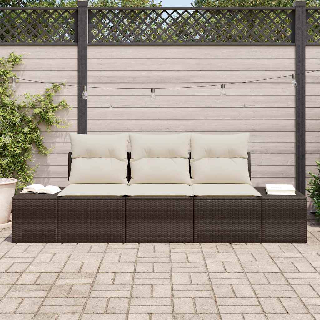 Conjunto de Sofá de Jardim com almofada 3 pcs Marrom e Creme