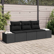 Conjunto de Sofá de Jardim com almofada 3 pcs Preto