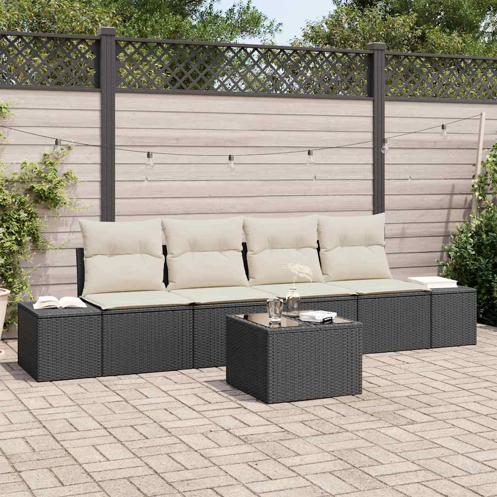 Conjunto de Sofá de Jardim 5 pcs Preto e Creme 55 x 55 x 37 cm