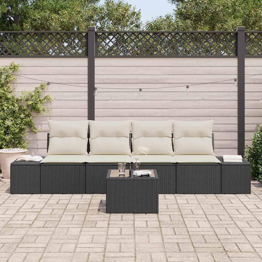 Conjunto de Sofá de Jardim 5 pcs Preto e Creme 55 x 55 x 37 cm