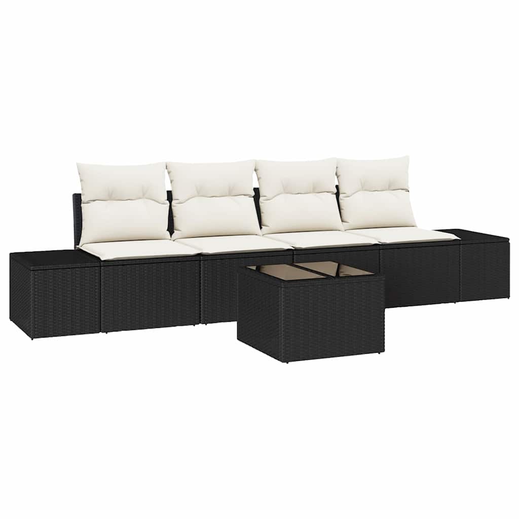 Conjunto de Sofá de Jardim 5 pcs Preto e Creme 55 x 55 x 37 cm