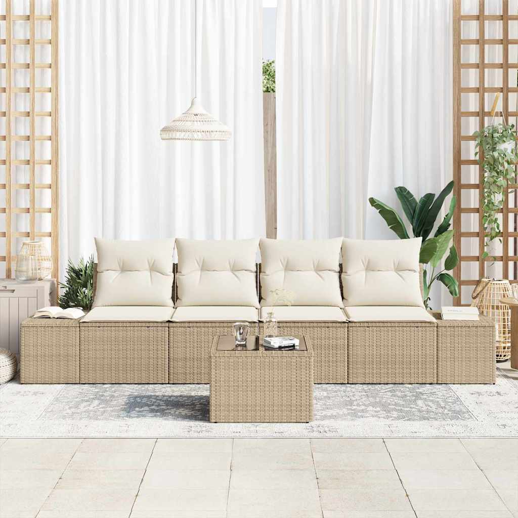 Conjunto de Sofá de Jardim 5 pcs Bege e Creme 55 x 55 x 37 cm