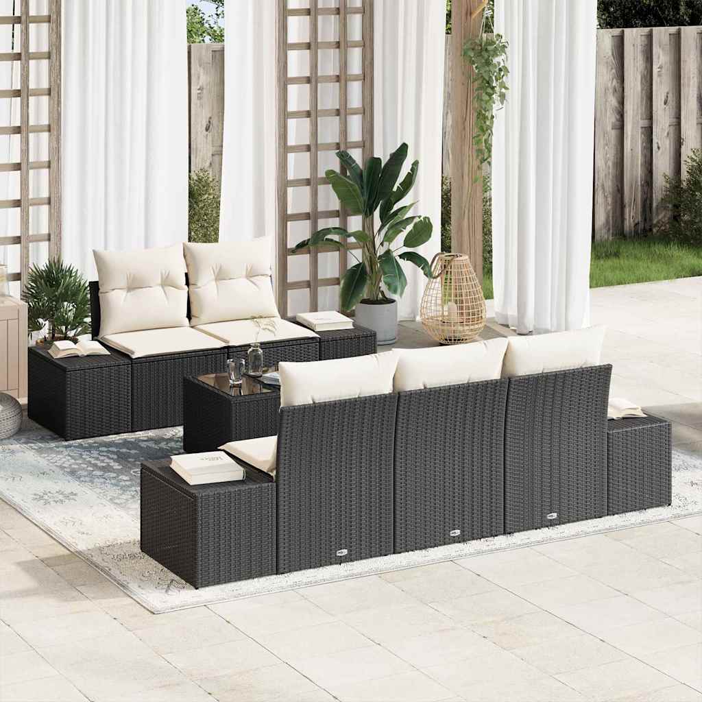 Conjunto de Sofá de Jardim 6 pcs Preto e Creme 55 x 55 x 37 cm