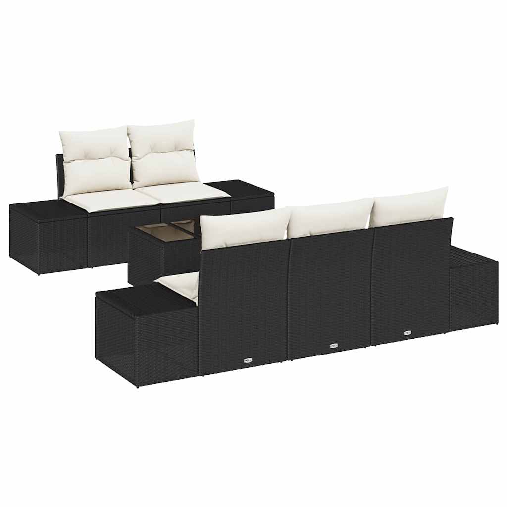 Conjunto de Sofá de Jardim 6 pcs Preto e Creme 55 x 55 x 37 cm