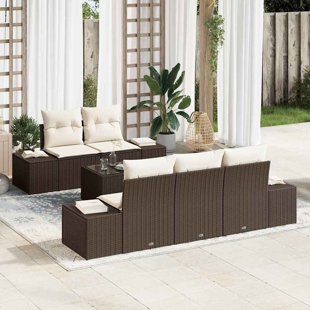 Conjunto de Sofá de Jardim 6 pcs Marrom e Creme 55 x 55 x 37 cm