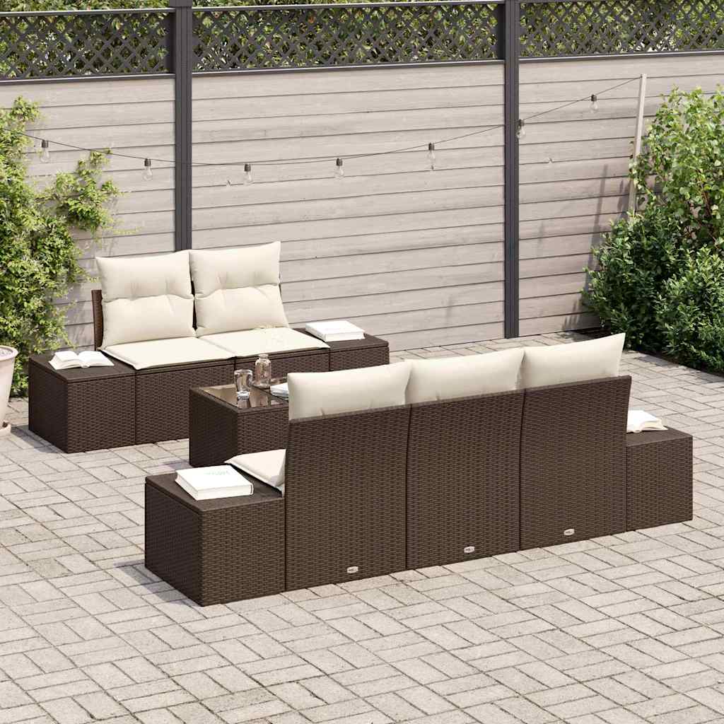 Conjunto de Sofá de Jardim 6 pcs Marrom e Creme 55 x 55 x 37 cm