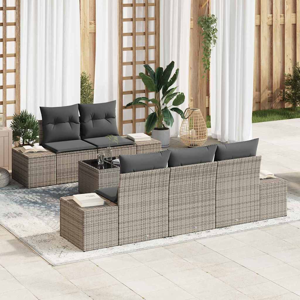 Conjunto de Sofá de Jardim Manual 6 pcs Cinzeto 55 x 55 x 37 cm