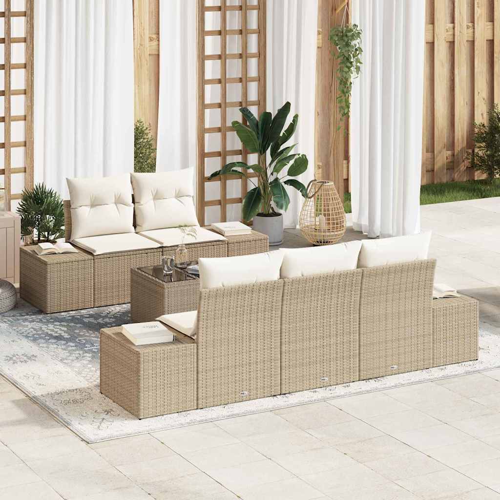 Conjunto de Sofá de Jardim 6 pcs Bege e Creme 55 x 55 x 37 cm