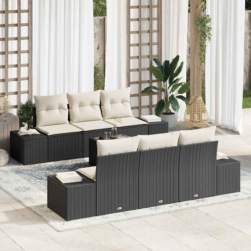 Conjunto de Sofá de Jardim 7 pcs Preto e Creme 55 x 55 x 37 cm