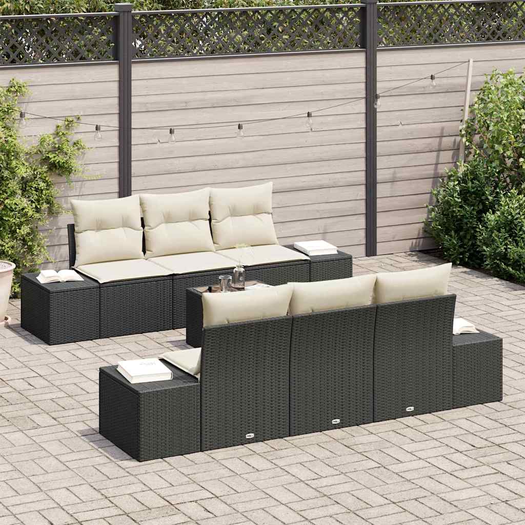 Conjunto de Sofá de Jardim 7 pcs Preto e Creme 55 x 55 x 37 cm
